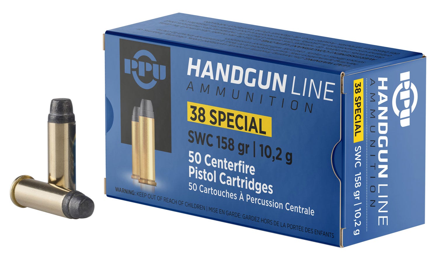 PPU Handgun Brass .38 SPL 158 Grain 50-Rounds SWC