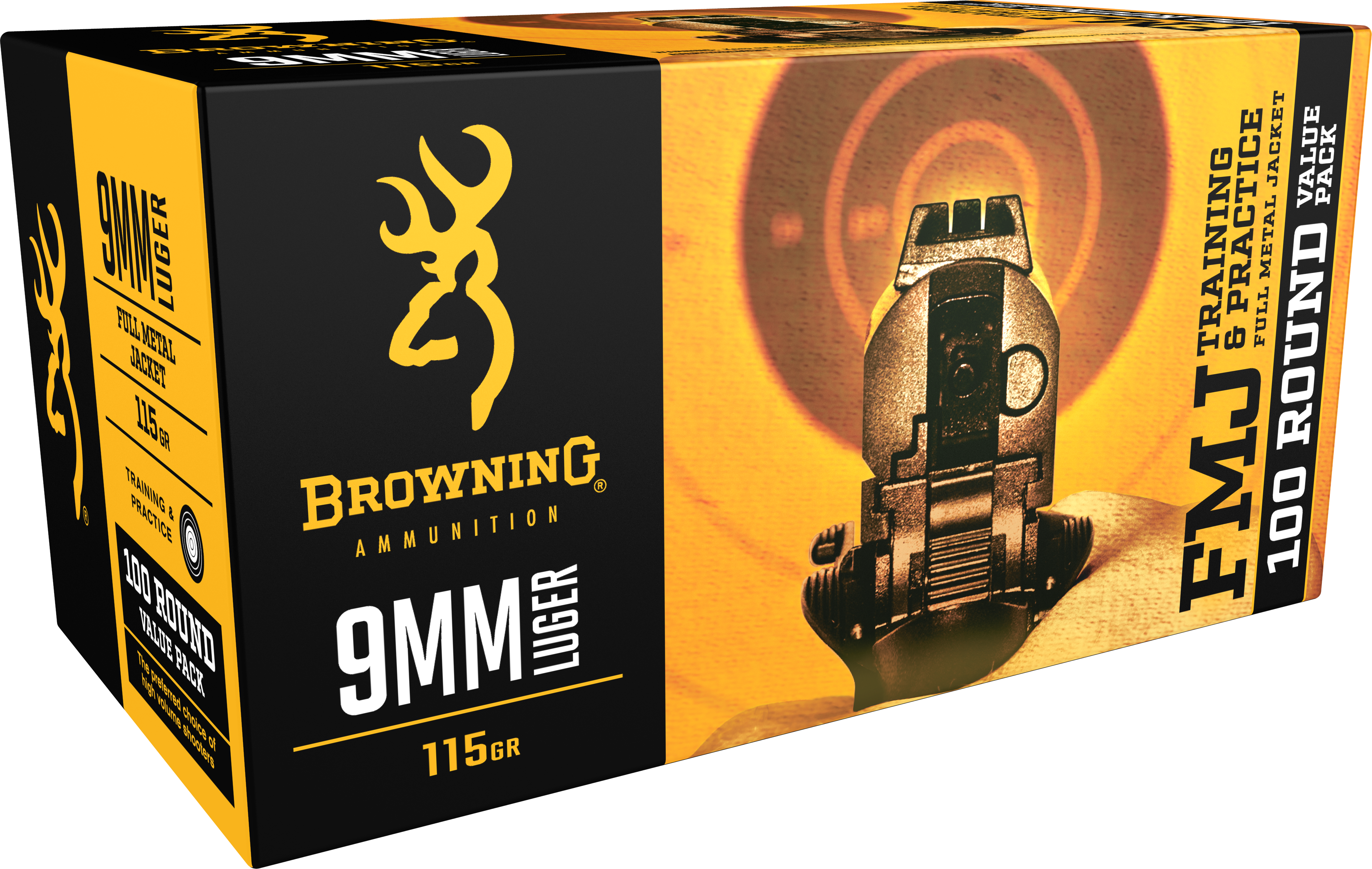 Browning Training & Practice Brass 9mm 115-Grain 100-Rounds FMJ