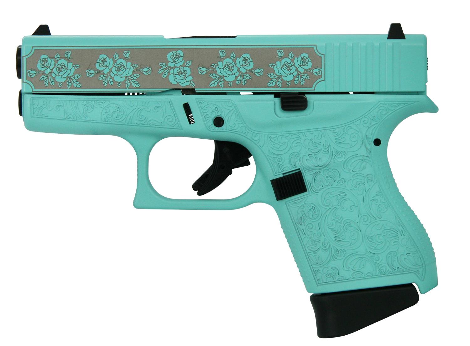 Glock 43 Tiffany Blue 9mm 3.4" Barrel 6-Rounds Glock & Rose Engravings - Image 2