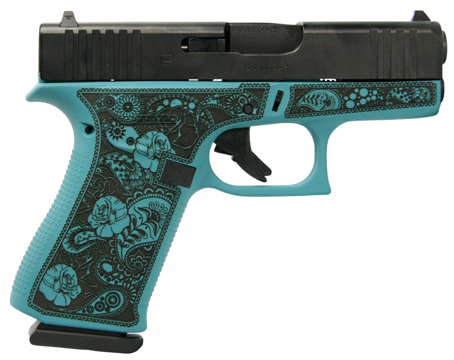 Glock 43X Tiffany Blue 9mm 3.41" Barrel 10-Rounds "Tiffany & Paisley" Engraved Frame