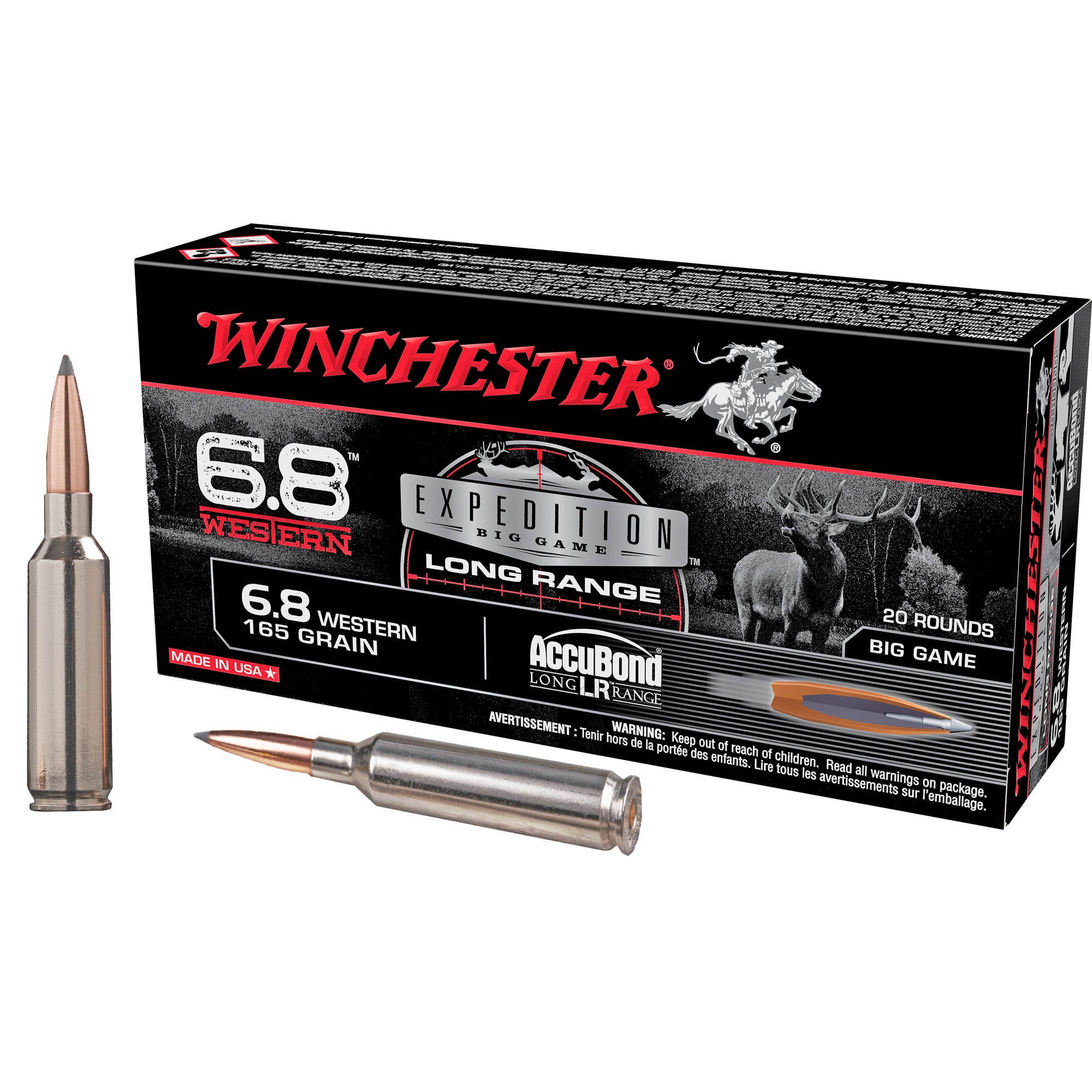 Winchester Expedition Big Game Nickel Plated Brass 6.8 Western 165-Grain 20-Rounds ABLR