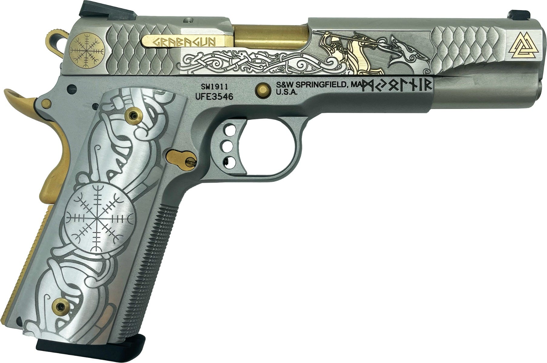 Smith and Wesson 1911 E-Series "Viking" Gold Inlay On Stainless .45 ACP 5" 8Rds LivenGood Exclusive - Image 2