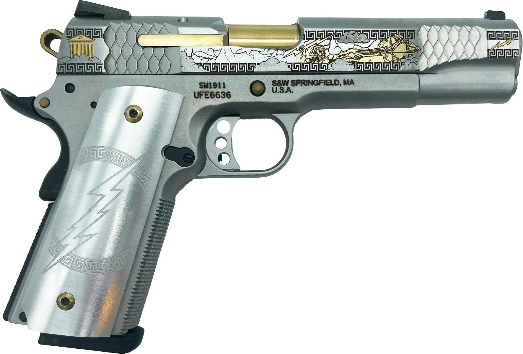 Smith and Wesson 1911 E-Series "Zeus" Stainless / Gold .45 ACP 5" Barrel 8-Rounds LivenGood Exclusive - Image 2