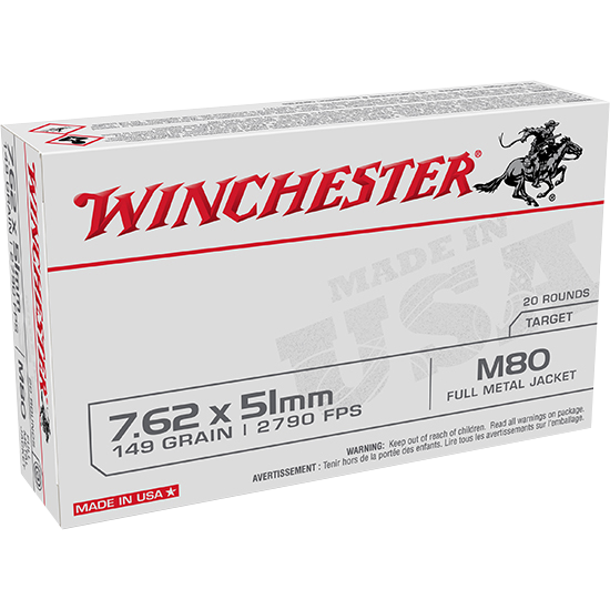 Winchester USA Brass 7.62 X 51 / .308 Win 149-Grain 20-Rounds FMJ