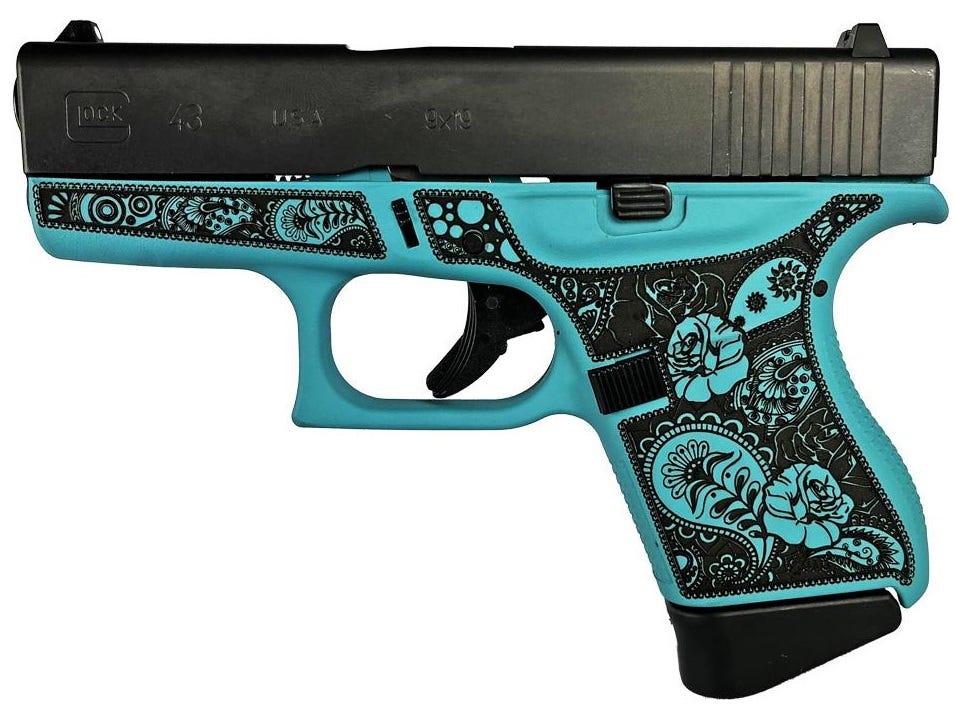 Glock 43 Tiffany Blue 9mm 3.4" Barrel 6-Rounds Engraved Frame - Image 2