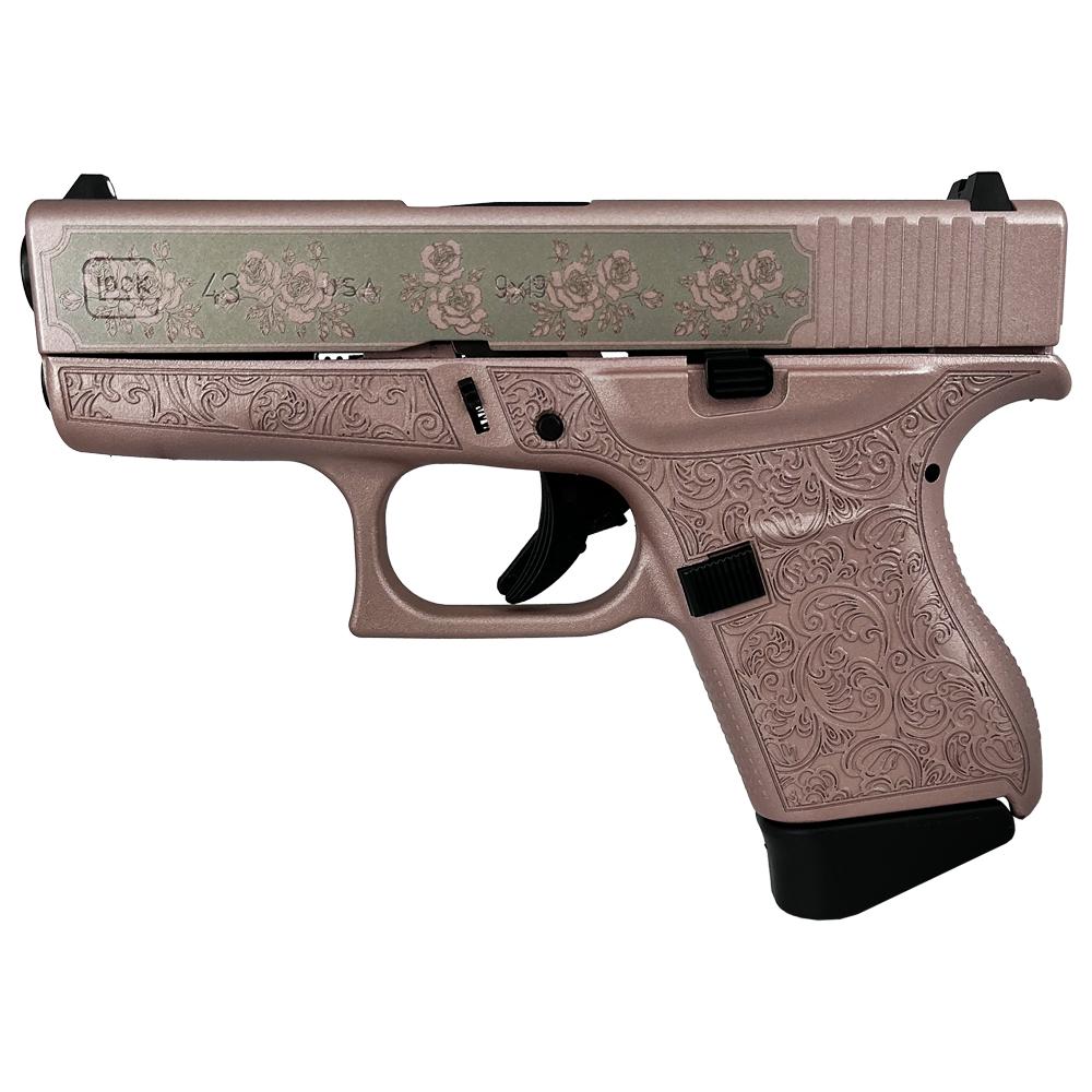 Glock G43 Engraved "Glock & Roses" 9mm 3.4" Barrel 6-Rounds - Image 2