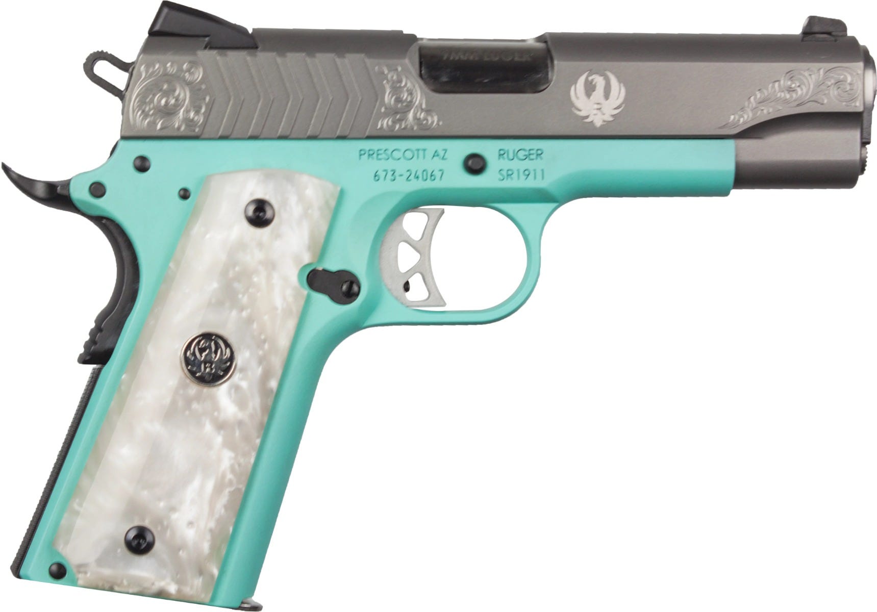 Ruger SR1911 Commander Robin Egg/SS 9mm 4.25" Barrel 9-Rounds