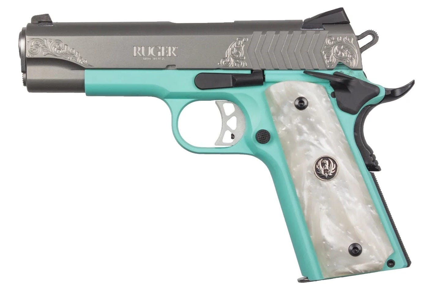 Ruger SR1911 Commander Robin Egg/SS 9mm 4.25" Barrel 9-Rounds - Image 2
