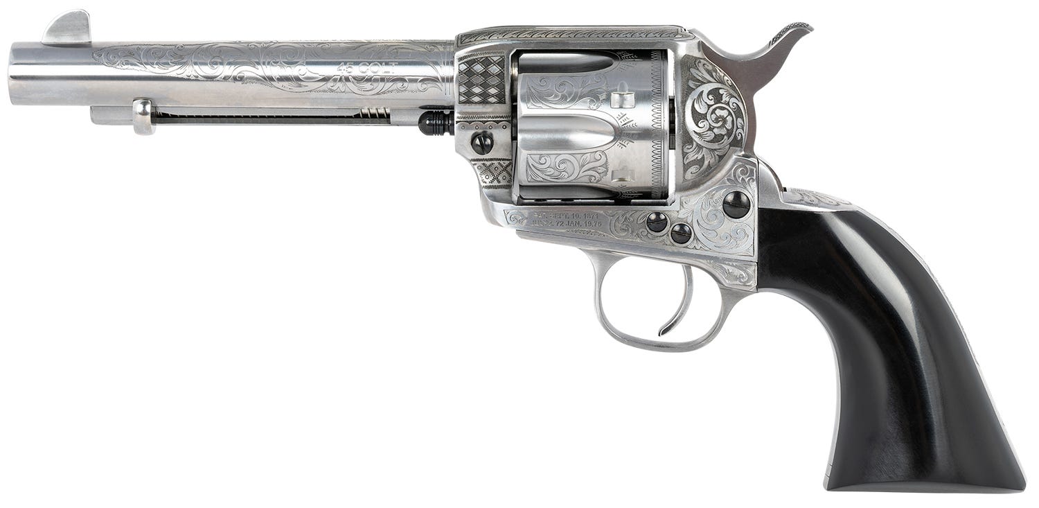 Taylors and Co 1873 Cattleman Stainless .45 Colt 5.5" Barrel 6-Rounds Photo Engraved - Image 2