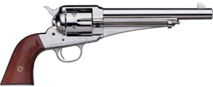 Taylors and Co 1875 Army Outlaw Nickel .45 LC 7.5" Barrel 6-Rounds with Fixed Front Blade, Rear Frame Notch Sights