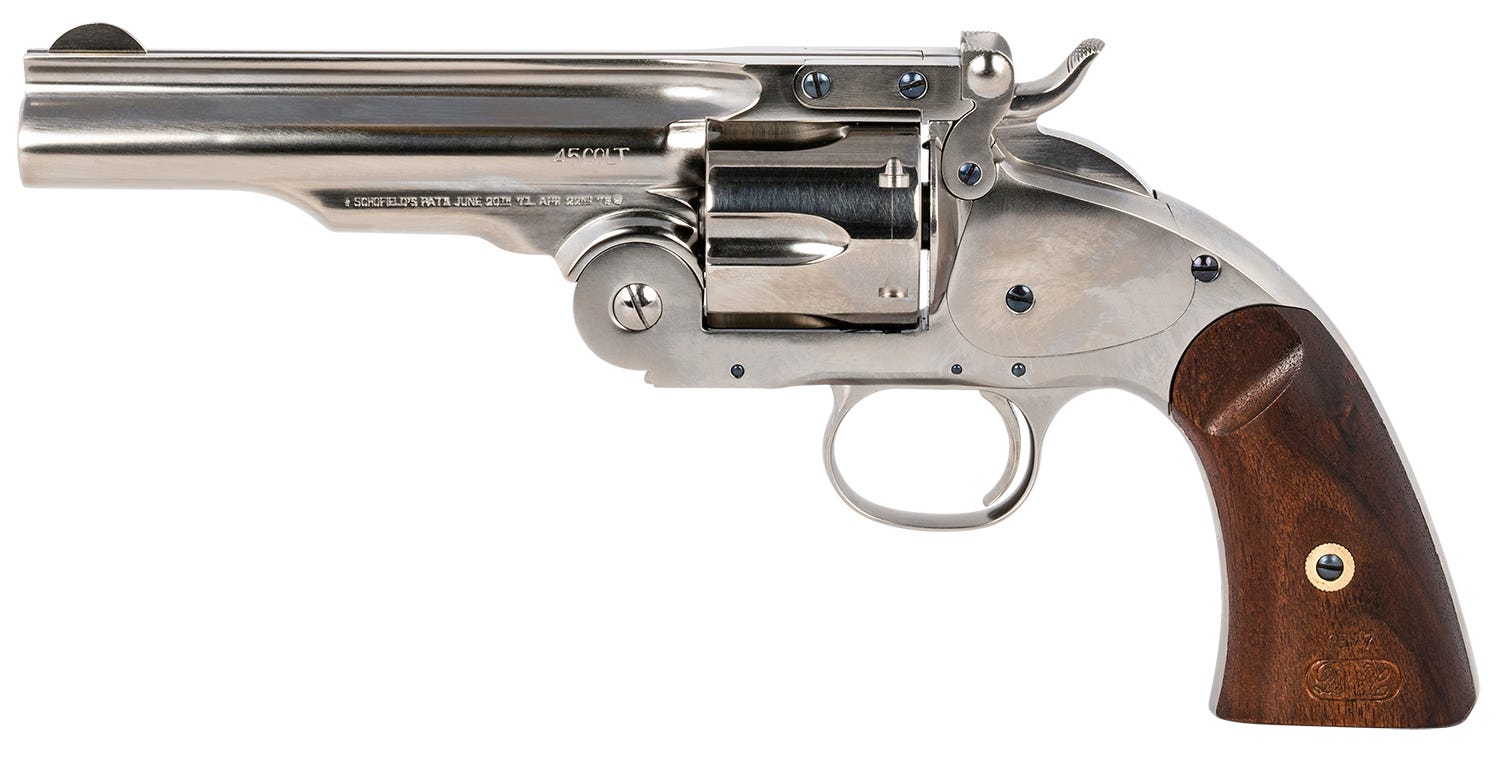 Taylors and Co Schofield Top Break Nickel .45 Colt 5" Barrel 6-Rounds - Image 2