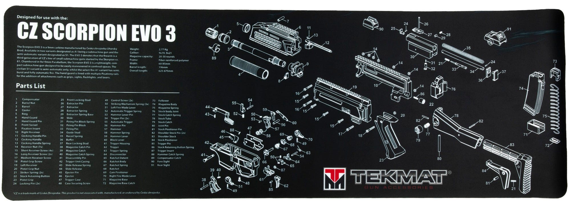TekMat Cleaning Mat 12x36" CZ Scorpion Diagram