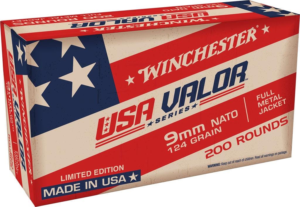 Winchester USA Valor Brass 9mm 124-Grain 200-Rounds FMJ